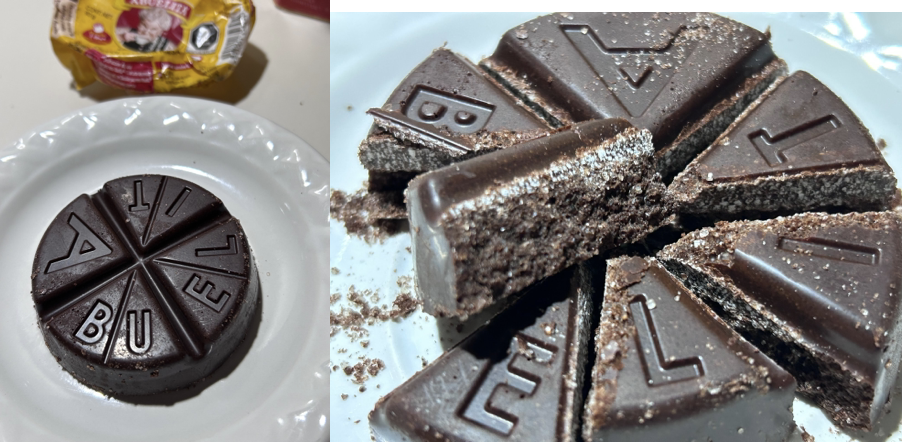 ABUELITA chocolate tablet whole and sliced pieces showing texture
