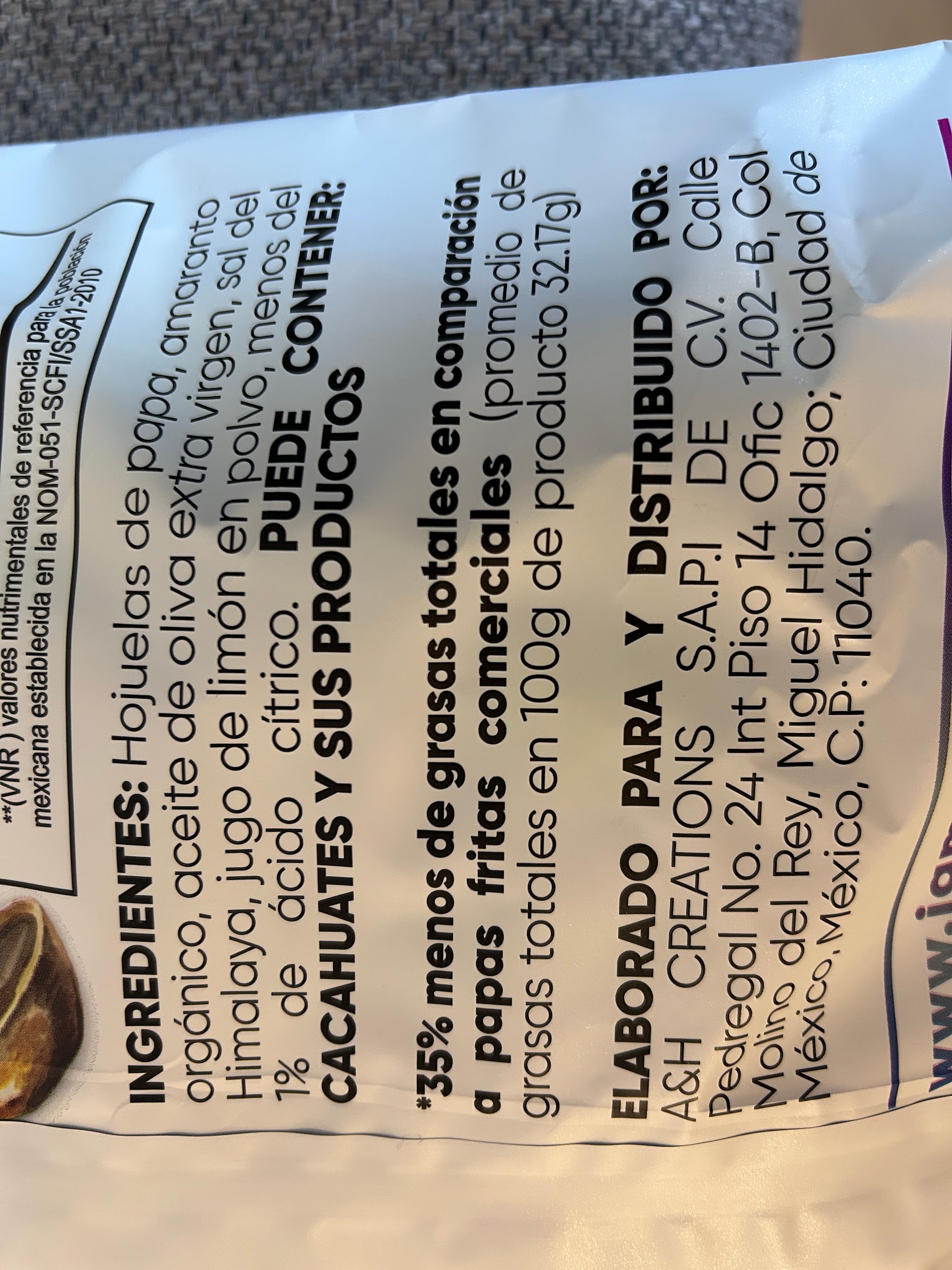 AMARANTH Chips ingredient label