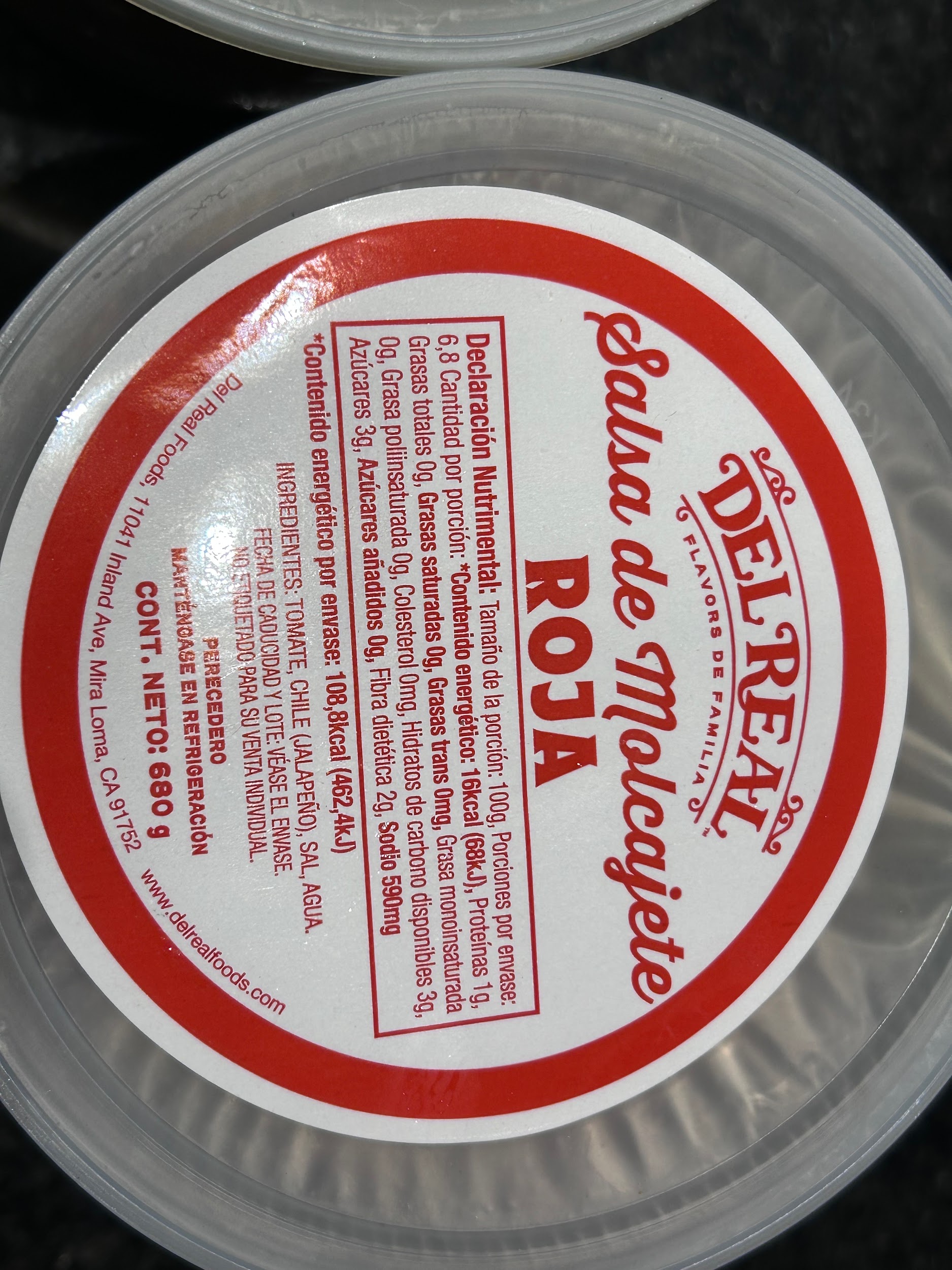 Del Real green salsa ingredients and nutrition label