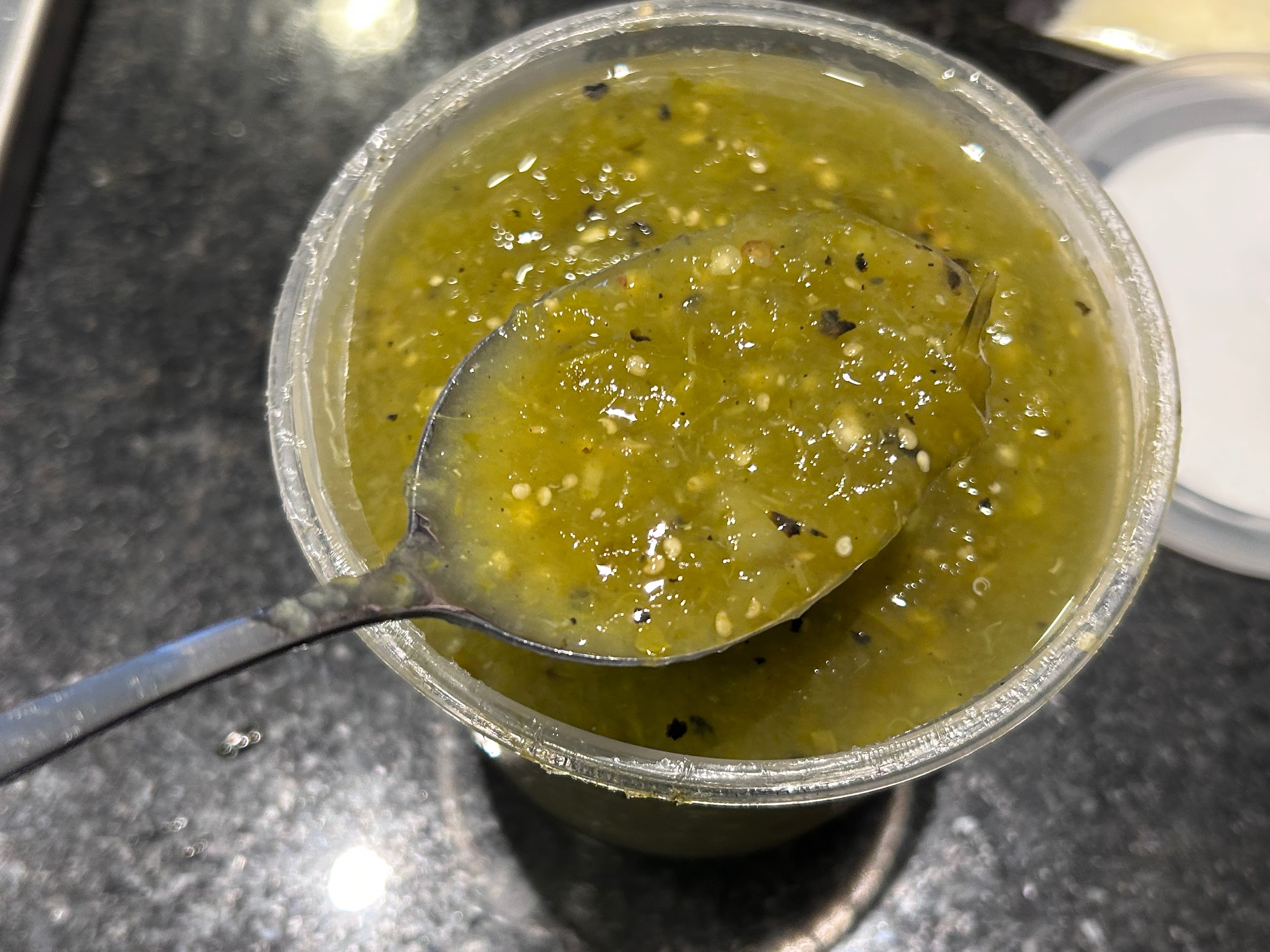 Texture of opened Del Real red salsa