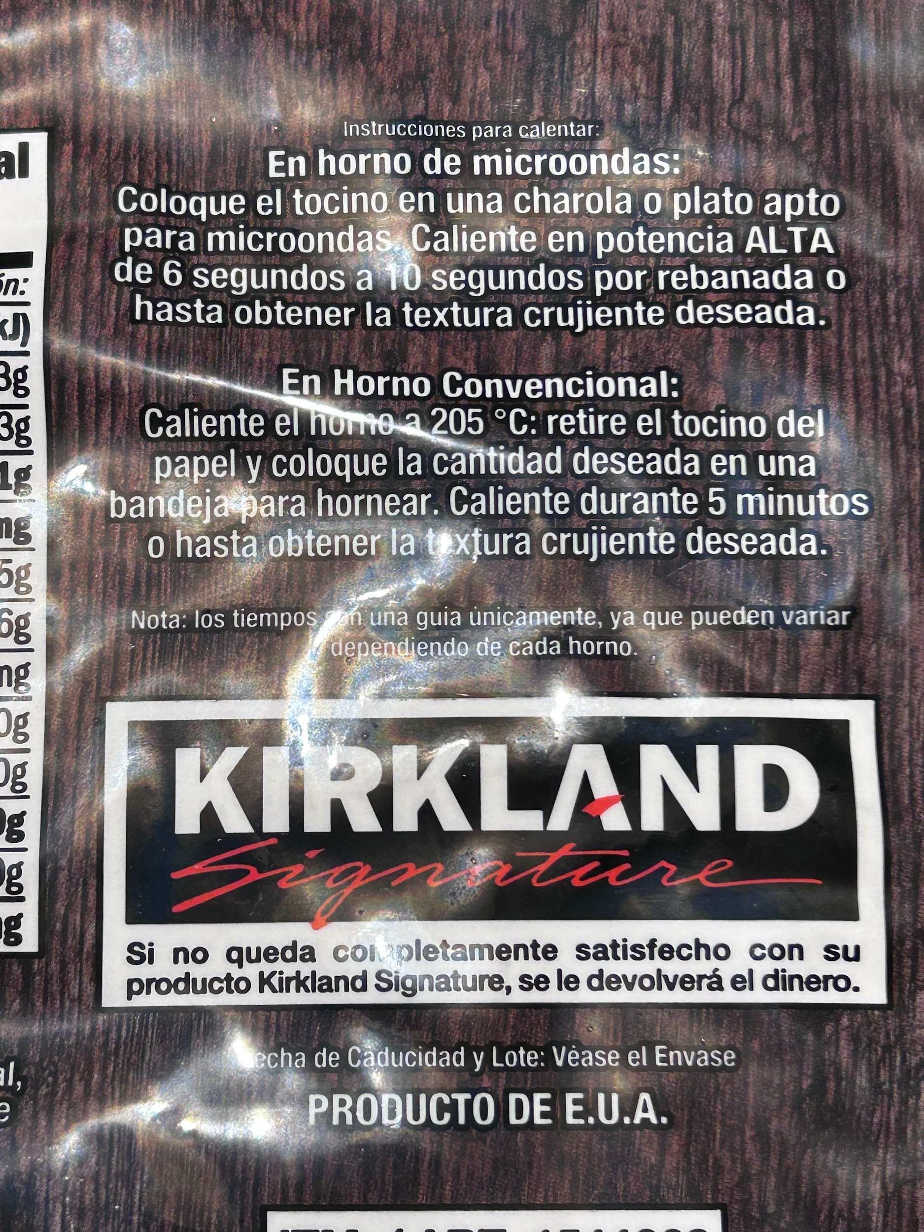 Kirkland Signature fully cooked bacon heating instructions