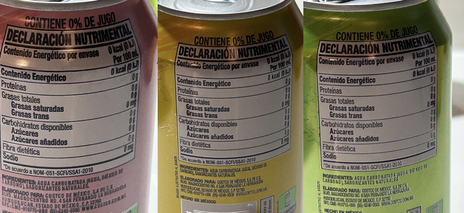 Nutrition and ingredient labels for all three flavors