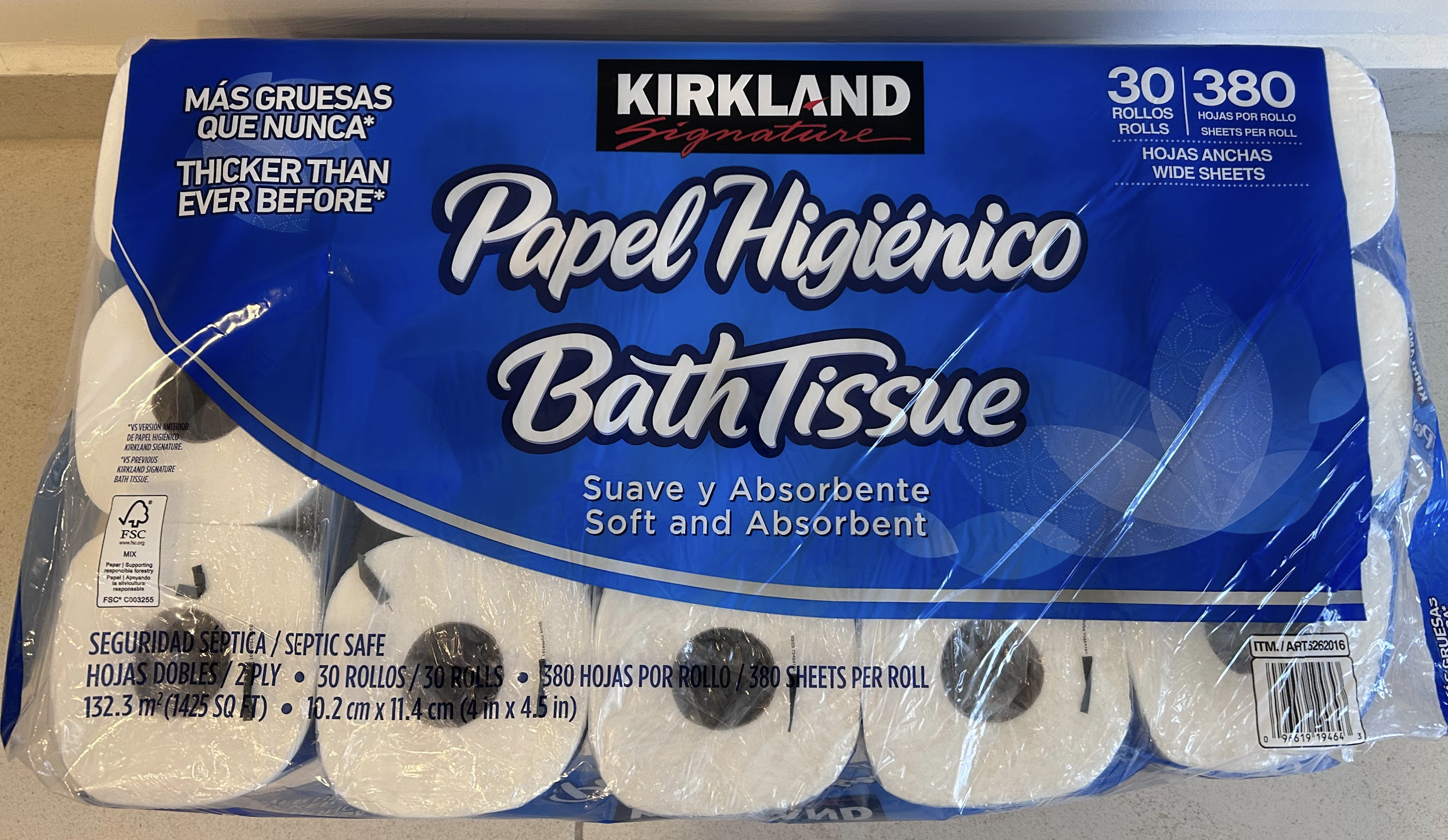 Package detail: 30 rolls and 380 sheets per roll